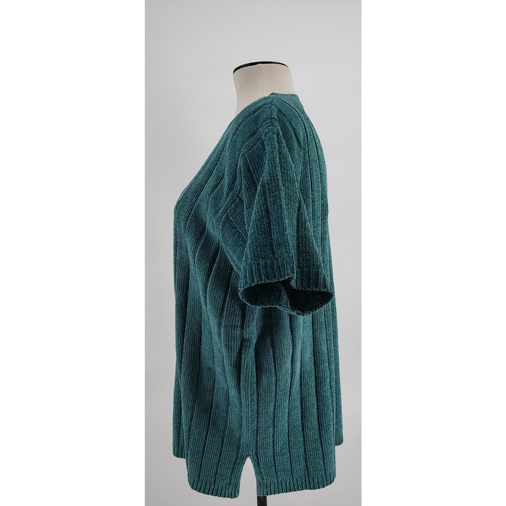 Denim & Co. NEW Woman Teal Green Pullover Sweater Size Large Short Sleeve Cable - Picture 3 of 10
